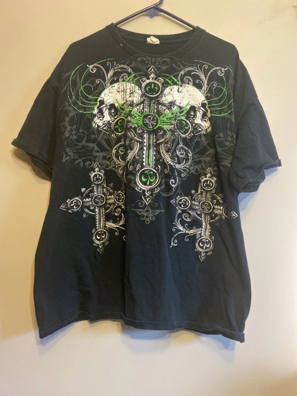 Vintage Men’s Black Skull And Cross Gothic T-shirt Size 3XL  Y2K Rock Grunge